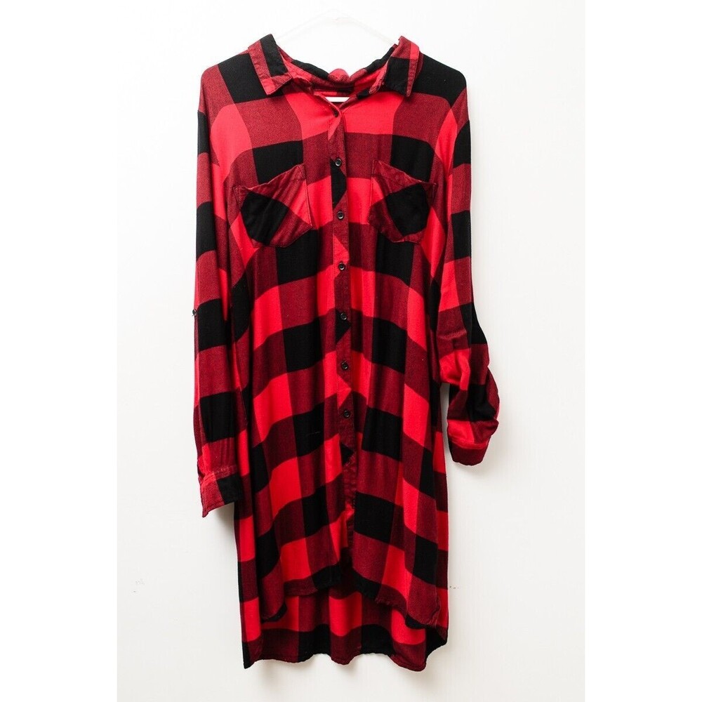 Beach Lunch Lounge Collection XL extra long button down red buffalo plaid SOFT